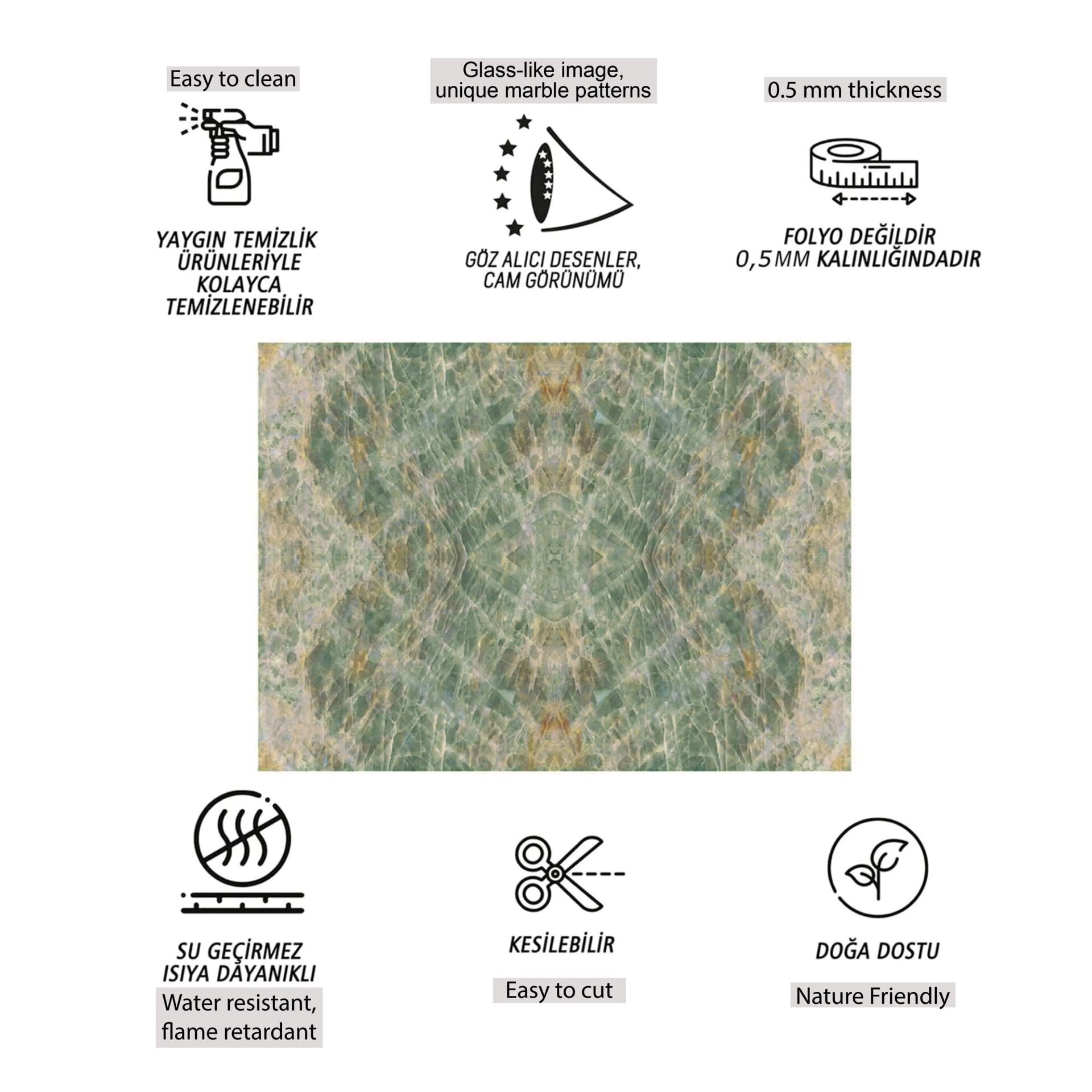 Tink Buzlu Gri-Yeşil Mermer Desenli Pvc Panel 41X62 cm 1 m² (4 Adet)
