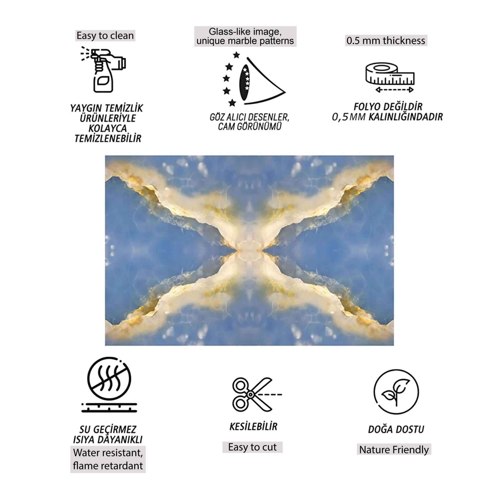 Tink Mavi Mermer Görünümlü Pvc Panel 41X62 cm