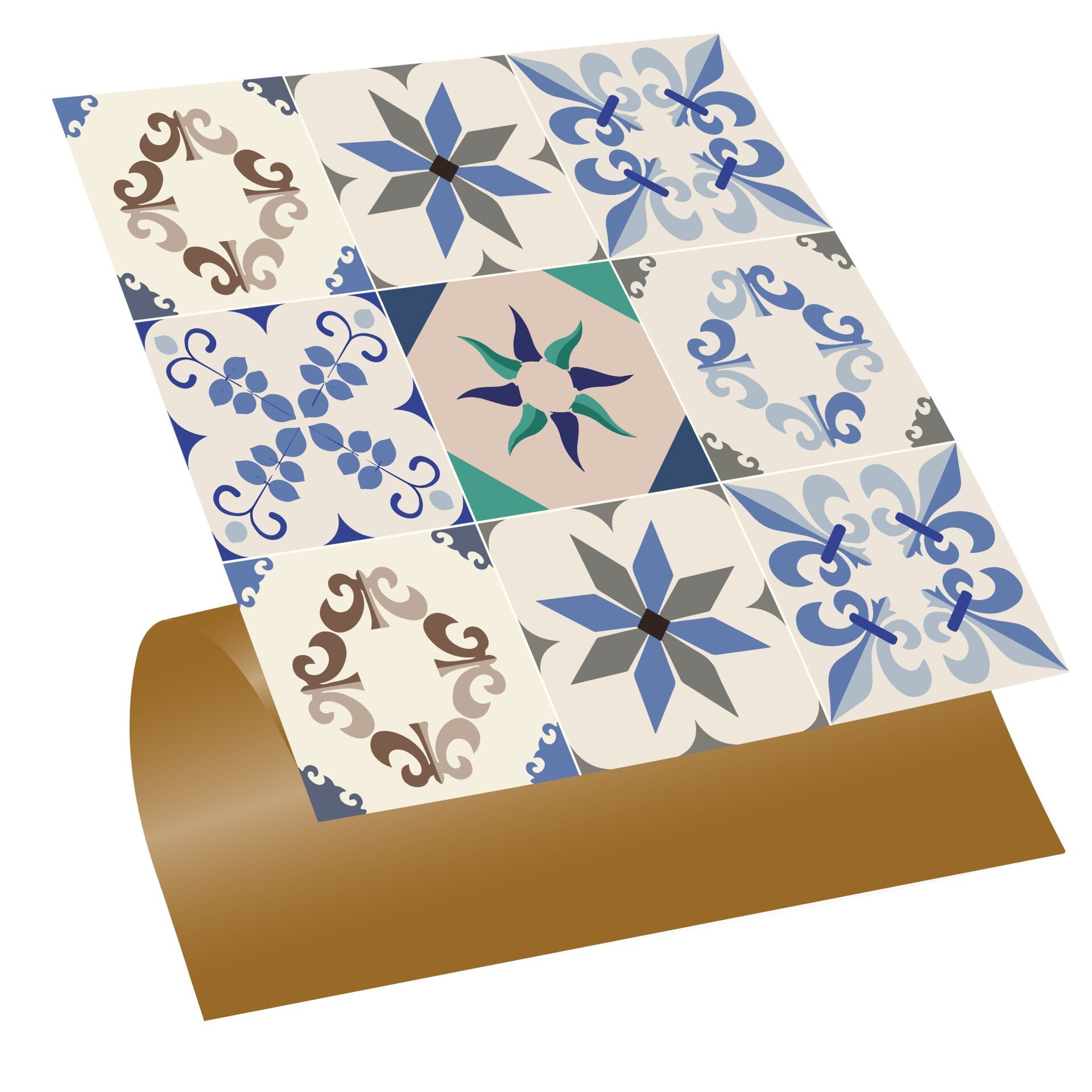 Tink Kendinden Yapışkanlı Mavi Yıldız 9'lu Desenli 30x30 cm Pvc Zemin Duvar Kaplama