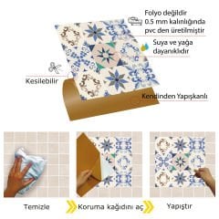 Tink Kendinden Yapışkanlı Mavi Yıldız 9'lu Desenli 30x30 cm Pvc Zemin Duvar Kaplama