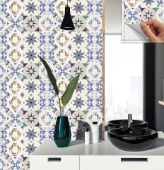 Tink Self Adhesive Blue Star 9 Patterned 30x30 cm PVC Floor Wall Covering
