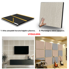 Tink Kendinden Yapışkanlı Akustik Ses ve Isı Yalıtım Paneli Keçe Dekota Duvar Kağıdı Desenli Ekru 49x49 cm