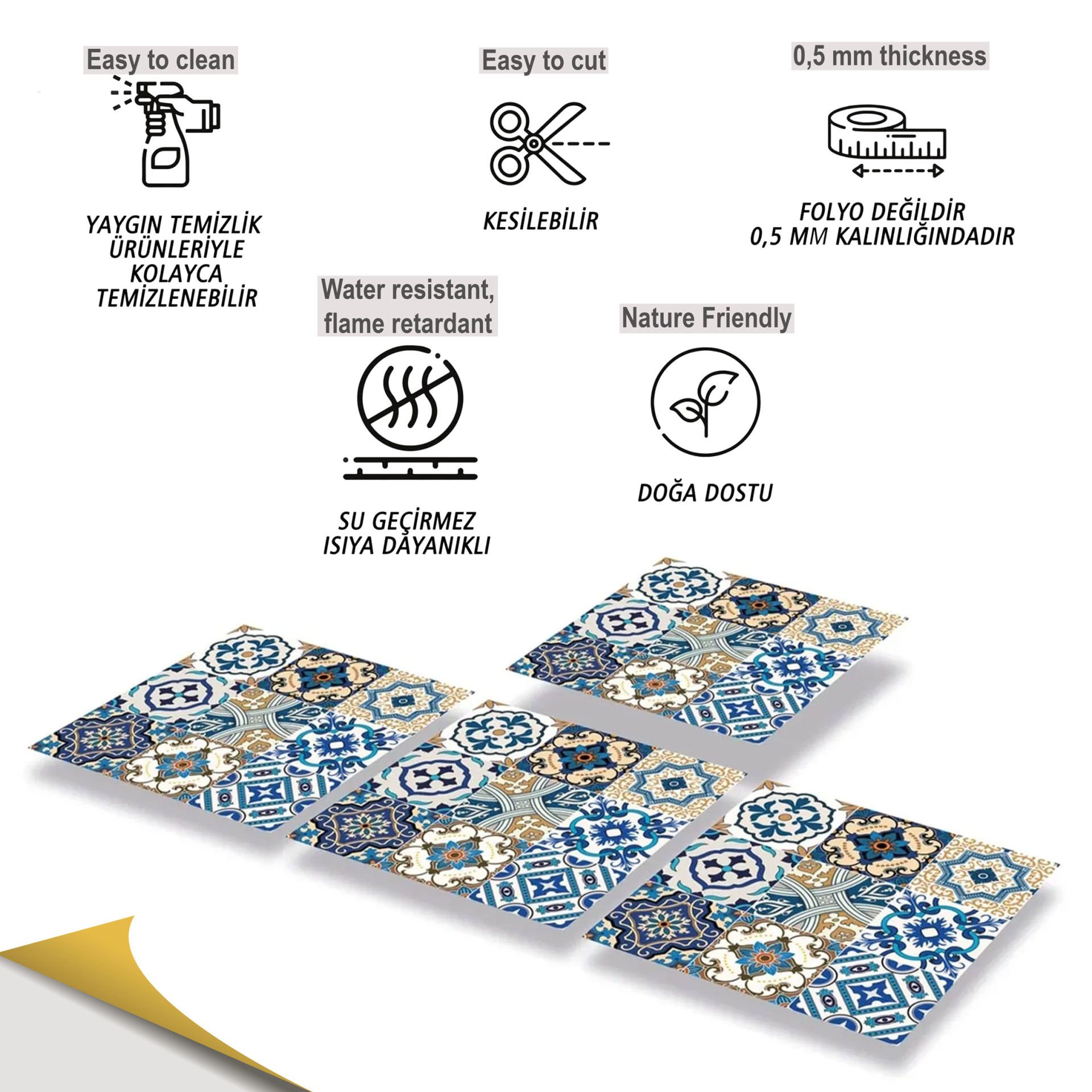 Tink Kendinden Yapışkanlı Etnik Karo Desenli 30x30 cm Pvc Zemin Duvar Kaplama