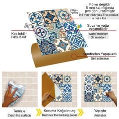 Tink Kendinden Yapışkanlı Etnik Karo Desenli 30x30 cm Pvc Zemin Duvar Kaplama 5 m2 (56 Adet)