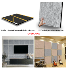 Tink Kendinden Yapışkanlı Akustik Ses ve Isı Yalıtım Paneli Keçe Dekota Geometrik Desenli Açık Gri 49x49 cm