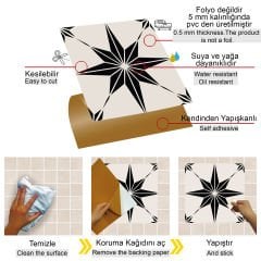 Tink Kendinden Yapışkanlı Siyah Yıldızlı Yer Karosu Desenli 30x30 cm Zemin Duvar Kaplama