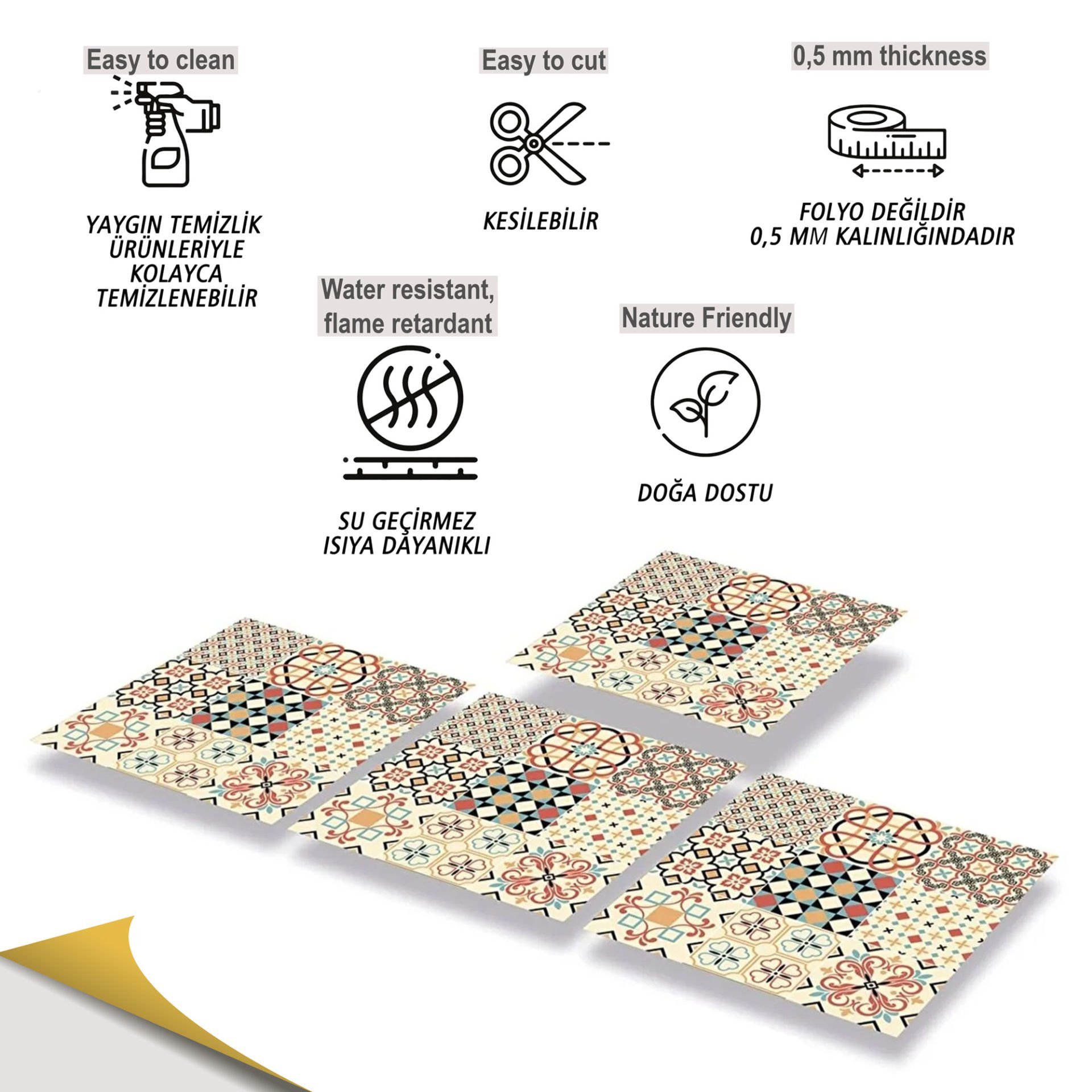 Tink Kendinden Yapışkanlı Japon Desenli 30x30 cm Pvc Zemin Duvar Kaplama