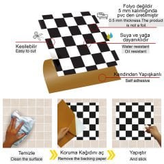 Tink Kendinden Yapışkanlı Dama Desenli 30x30 cm Pvc Seramik Fayans Kaplama
