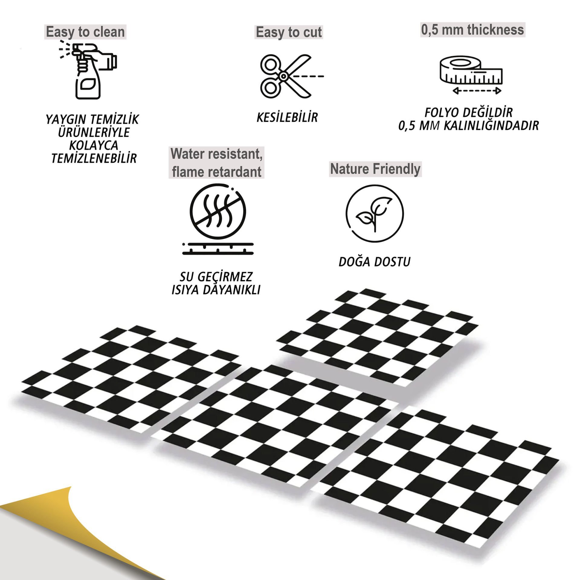 Tink Kendinden Yapışkanlı Dama Desenli 30x30 cm Pvc Seramik Fayans Kaplama