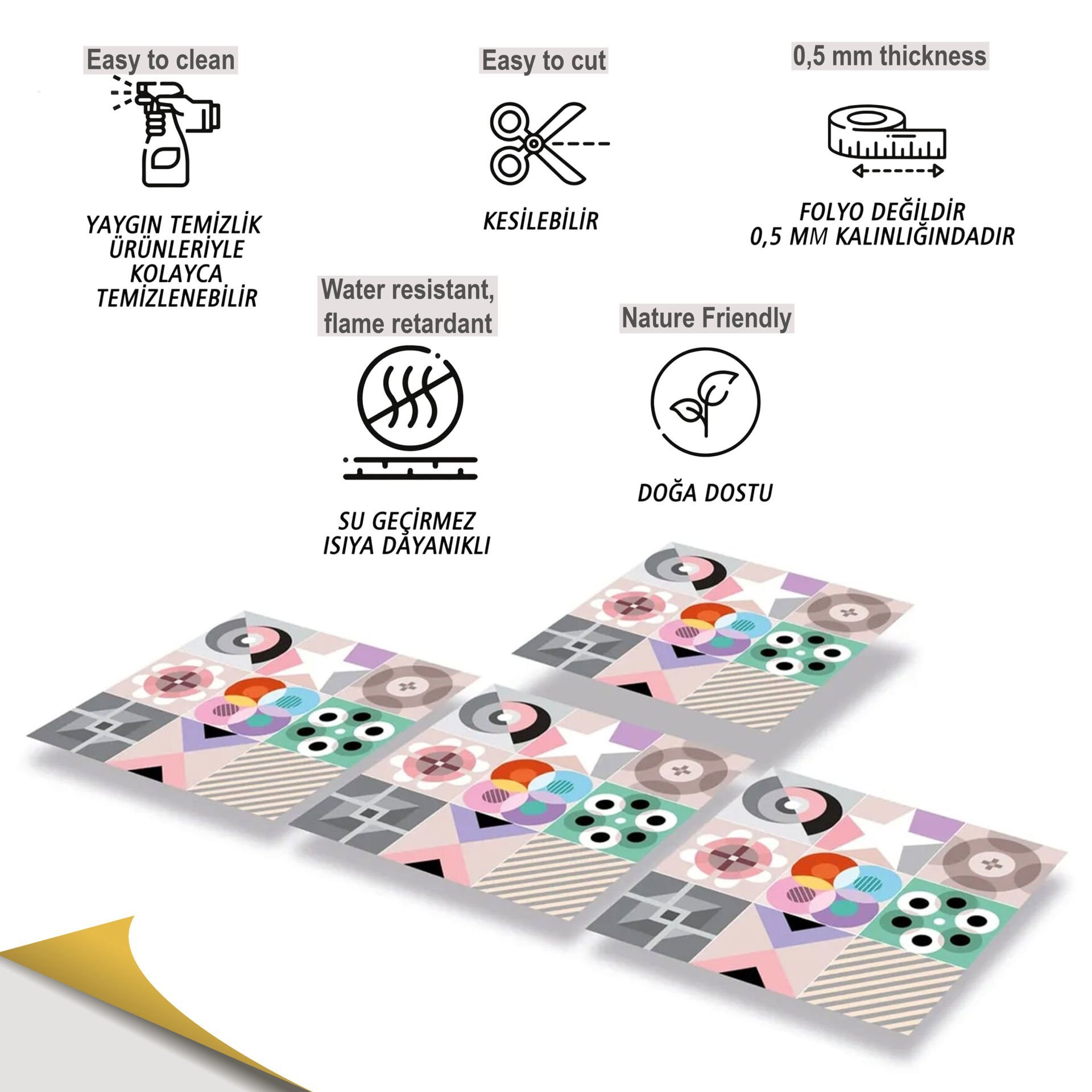 Tink Kendinden Yapışkanlı Naif Desenli 30x30 cm Pvc Seramik Fayans Kaplama