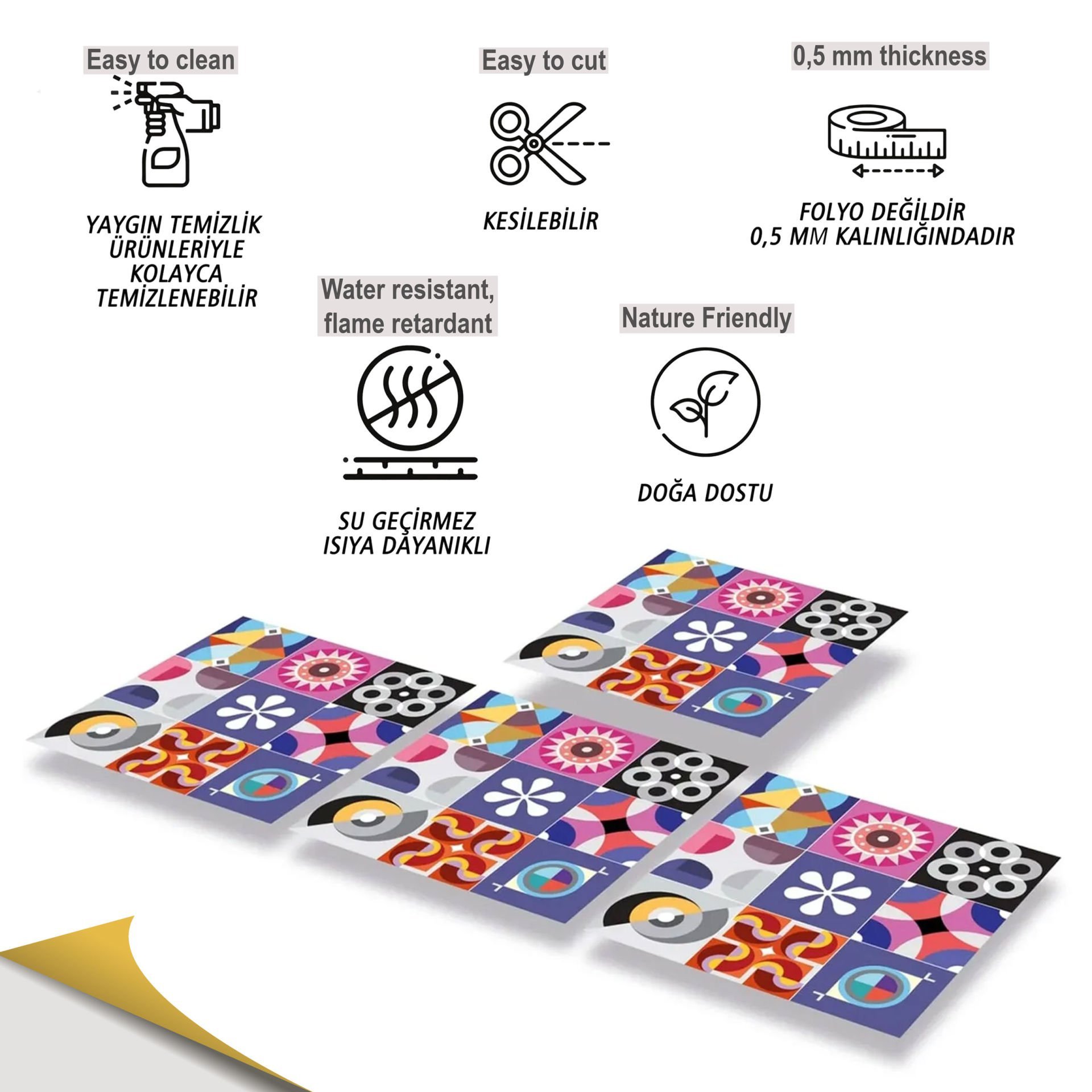 Tink Kendinden Yapışkanlı Şeker Desenli 30x30 cm Pvc Seramik Fayans Kaplama