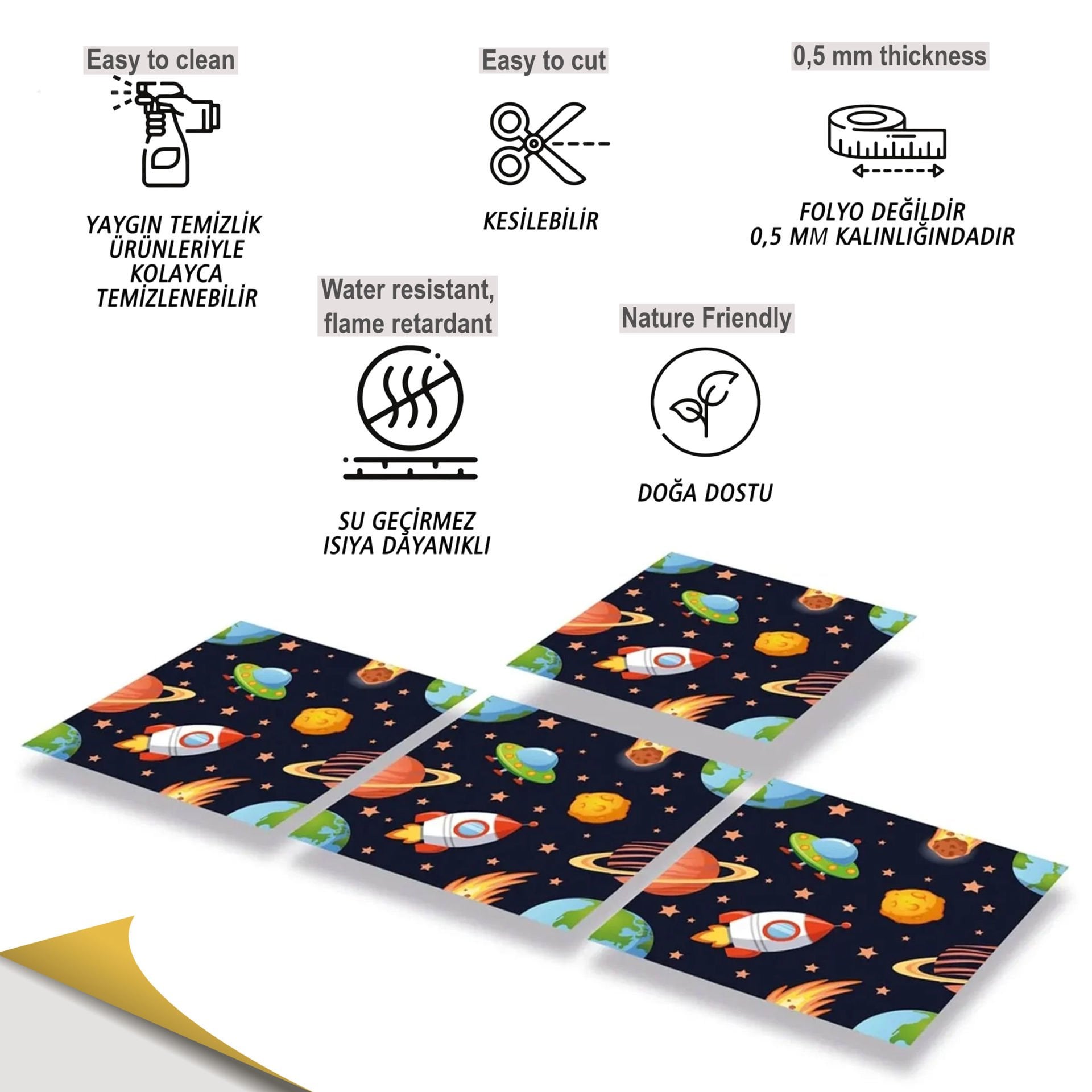 Tink Kendinden Yapışkanlı Çocuk Desenli 30x30 cm Pvc Seramik Fayans Kaplama 1 m2 (11 Adet)