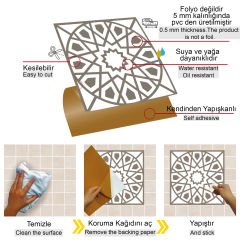 Tink Kendinden Yapışkanlı Selçuklu Geometrik Desenli 30x30 cm Pvc Seramik Fayans Kaplama
