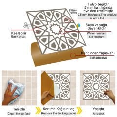 Tink Kendinden Yapışkanlı Selçuklu Geometrik Desenli 30x30 cm Pvc Seramik Fayans Kaplama 1 m2 (11 Adet)